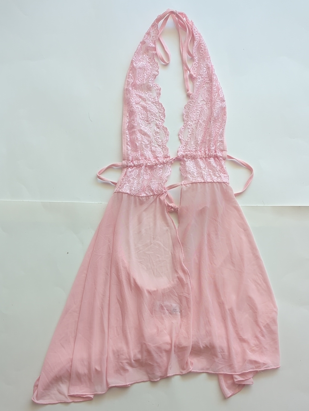 Shirley of Hollywood Pink Lace Halter Babydoll